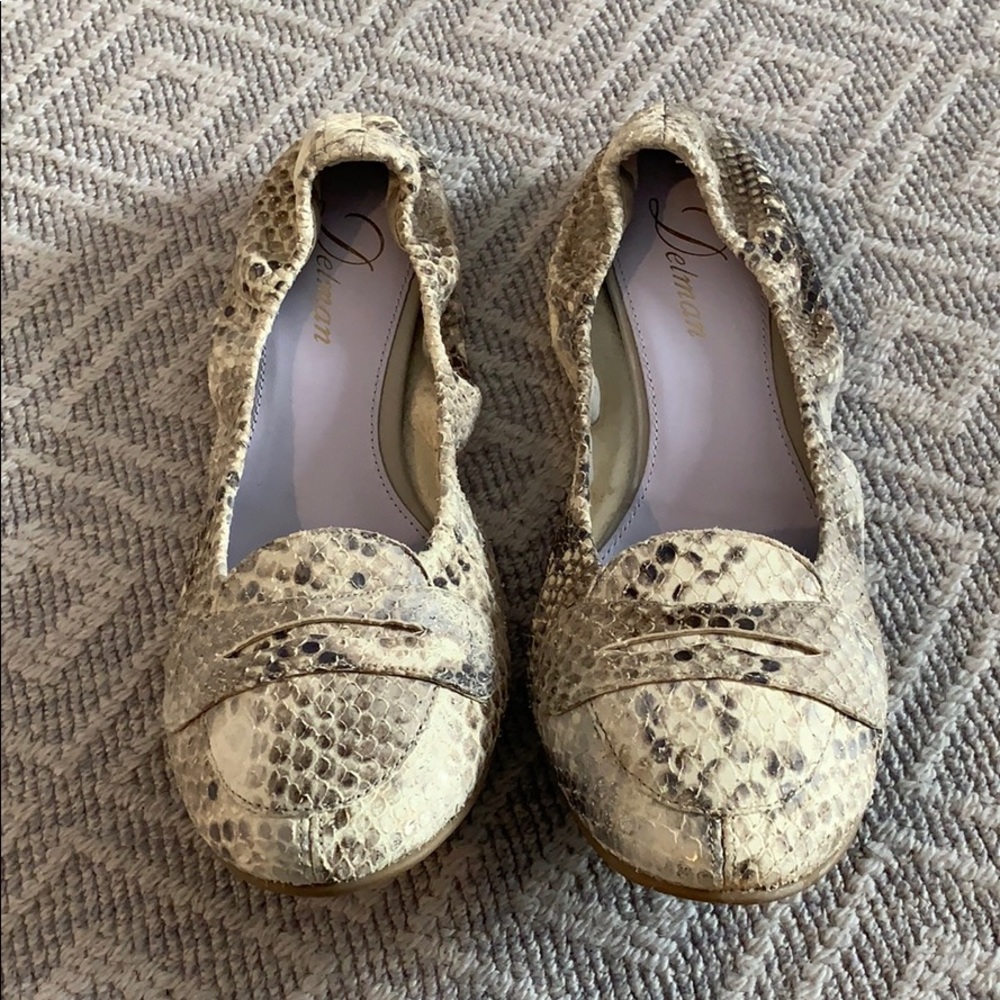 Delman Snakeskin Flats - Size 8